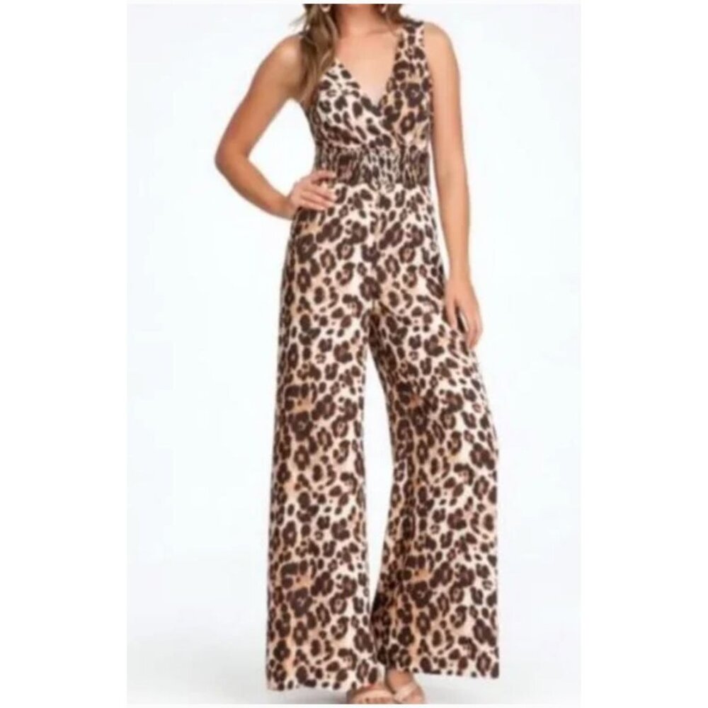 Bebe Jumpsuit Women 0 Animal Print Wide Leg Cut Out Chic Sexy Mob Wife Boho